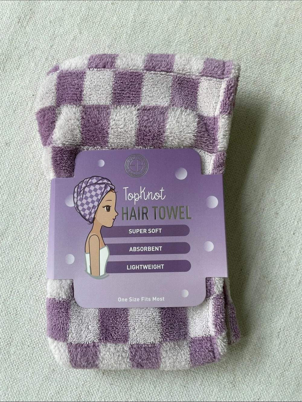 Purple Check Hair Towel - Super Soft Hair Wrap